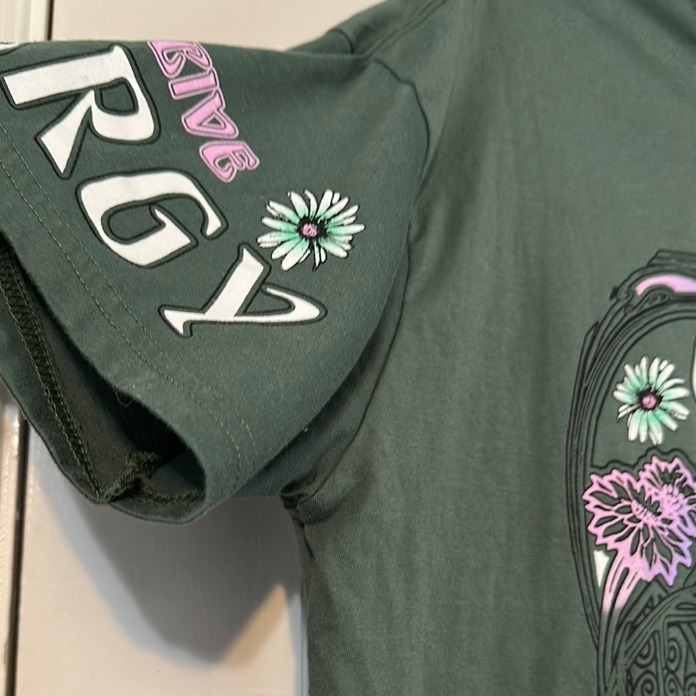 Graphic Green Tee with Pink Floral Accents - Picture 5 of 7